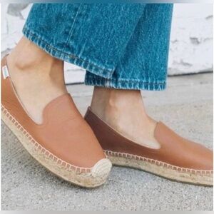 Saludos Tan Pebbled Leather Seville Smoking Slipper Loafer Espadrille Size 9